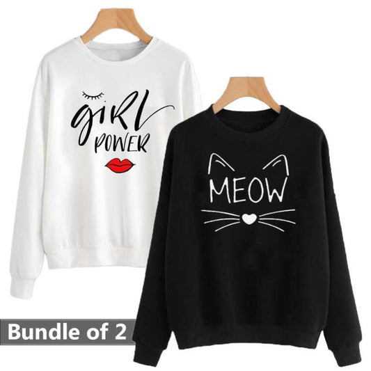 Bundle of 2 Meow and Power Printed Sweat Shirts 176 - DENIMS - Hoodies & Sweatshirts - 