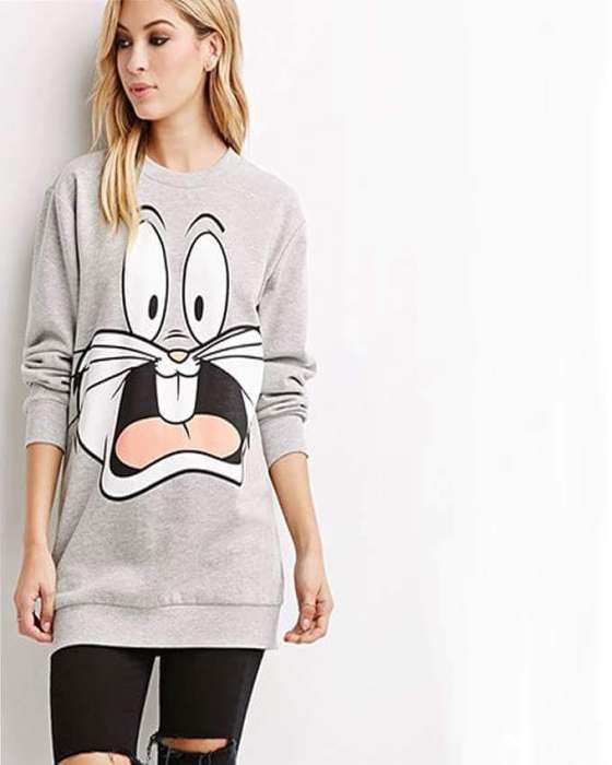 Bunny Stylish Grey Printed Sweatshirt For Women - DENIMS - Hoodies & Sweatshirts - 