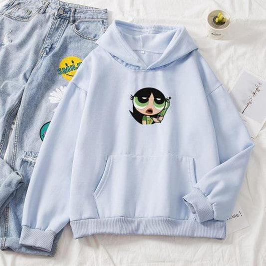 Buttercup Printed Fleece Full Sleeves Pull Over Hoodie For Women - DENIMS - Hoodies & Sweatshirts - 