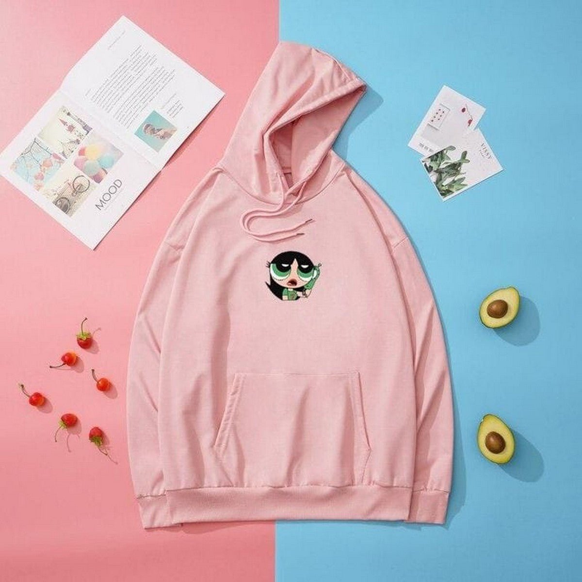 Buttercup Printed Fleece Full Sleeves Pull Over Hoodie For Women - DENIMS - Hoodies & Sweatshirts - 