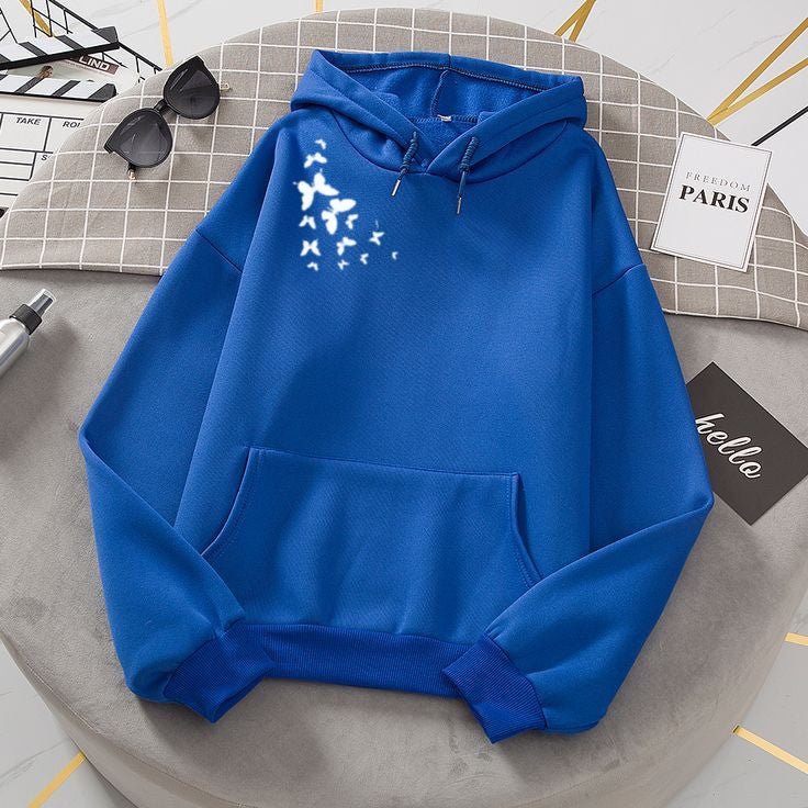 Butterfly Fleece Full Sleeves Pull Over Hoodie For Women - DENIMS - Hoodies & Sweatshirts - 