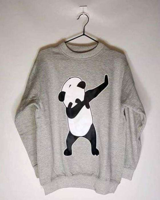HB INDUSTRIES Grey Dab Panda Printed Sweat Shirt For Women
