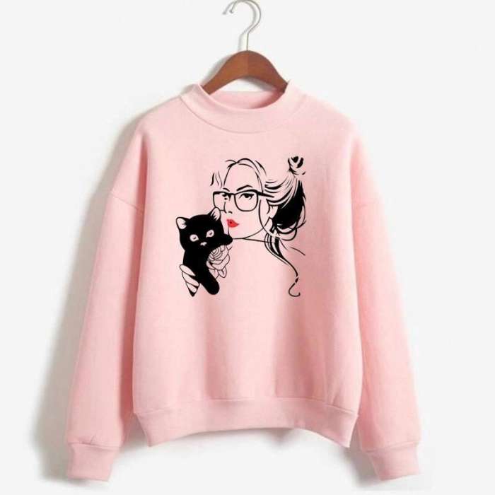 Cat Love Baby Pink Fleece Sweatshirt For Men Women - DENIMS - Hoodies & Sweatshirts - 