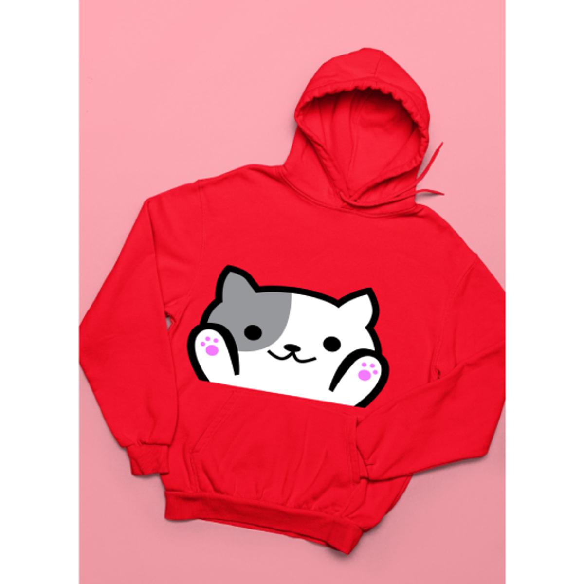Cat Printed Fleece Full Sleeves Pull Over Hoodie For Women - DENIMS - Hoodies & Sweatshirts - 