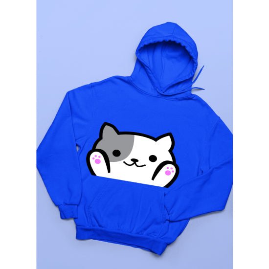 Cat Printed Fleece Full Sleeves Pull Over Hoodie For Women - DENIMS - Hoodies & Sweatshirts - 
