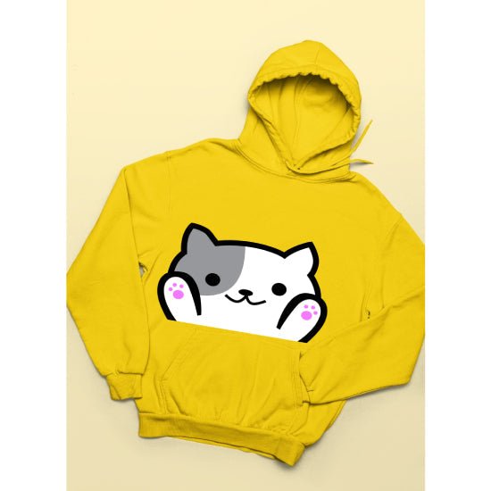 Cat Printed Fleece Full Sleeves Pull Over Hoodie For Women - DENIMS - Hoodies & Sweatshirts - 
