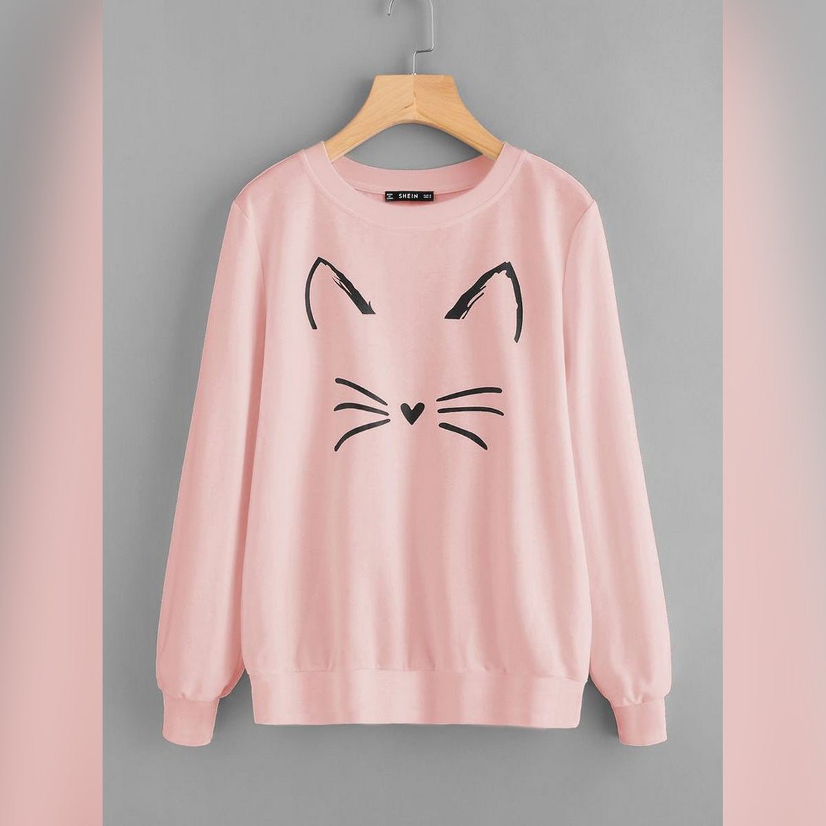 Cat Printed Fleece Full Sleeves Pull Over Sweatshirt For Women - DENIMS - Hoodies & Sweatshirts - 