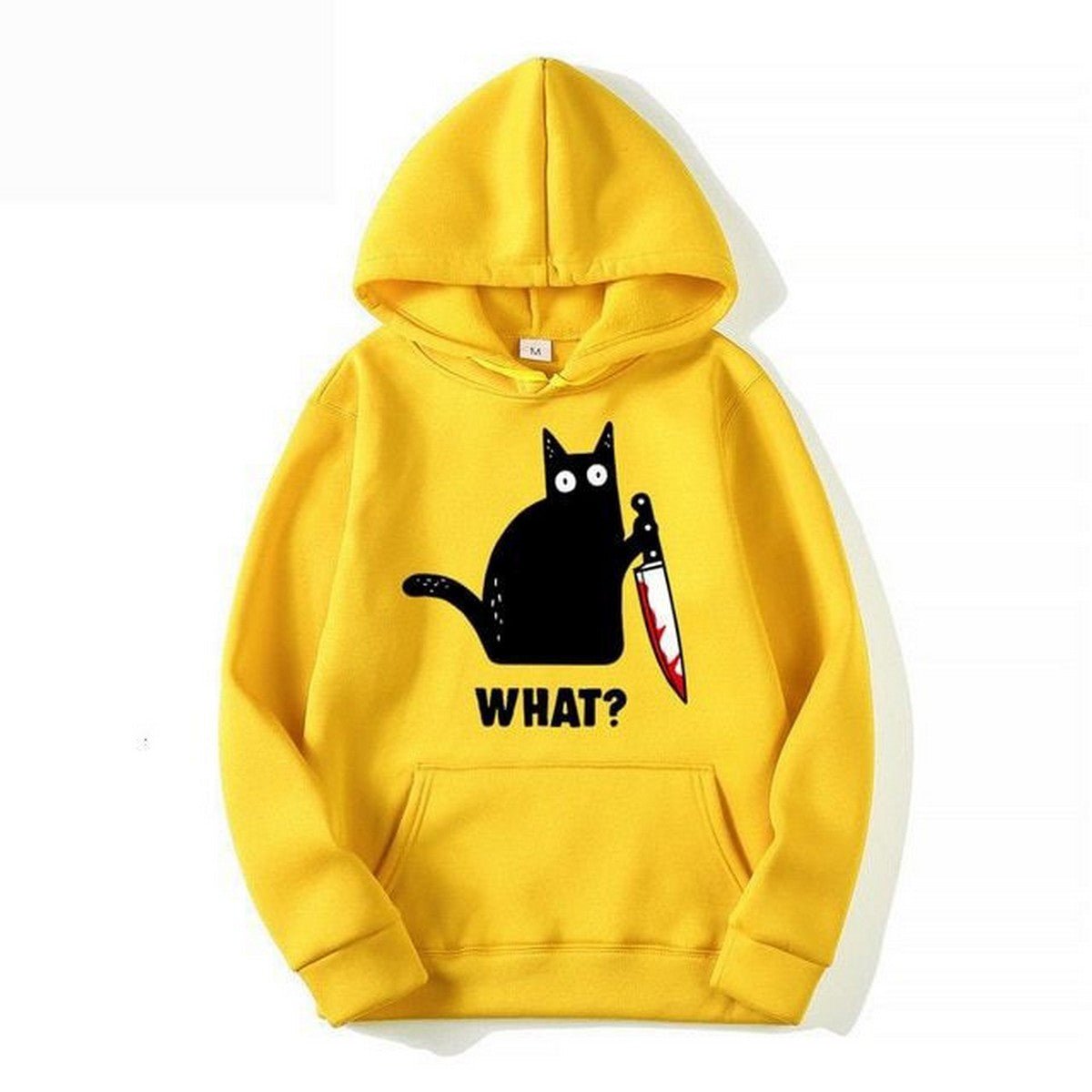 Cat What Printed Fleece Full Sleeves Pull Over Hoodie For Women - DENIMS - Hoodies & Sweatshirts - 