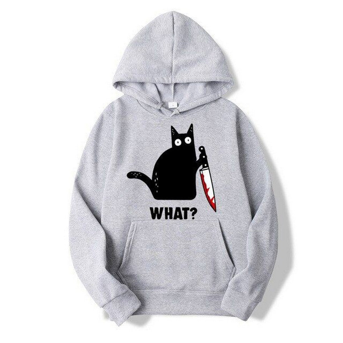 Cat What Printed Fleece Full Sleeves Pull Over Hoodie For Women - DENIMS - Hoodies & Sweatshirts - 