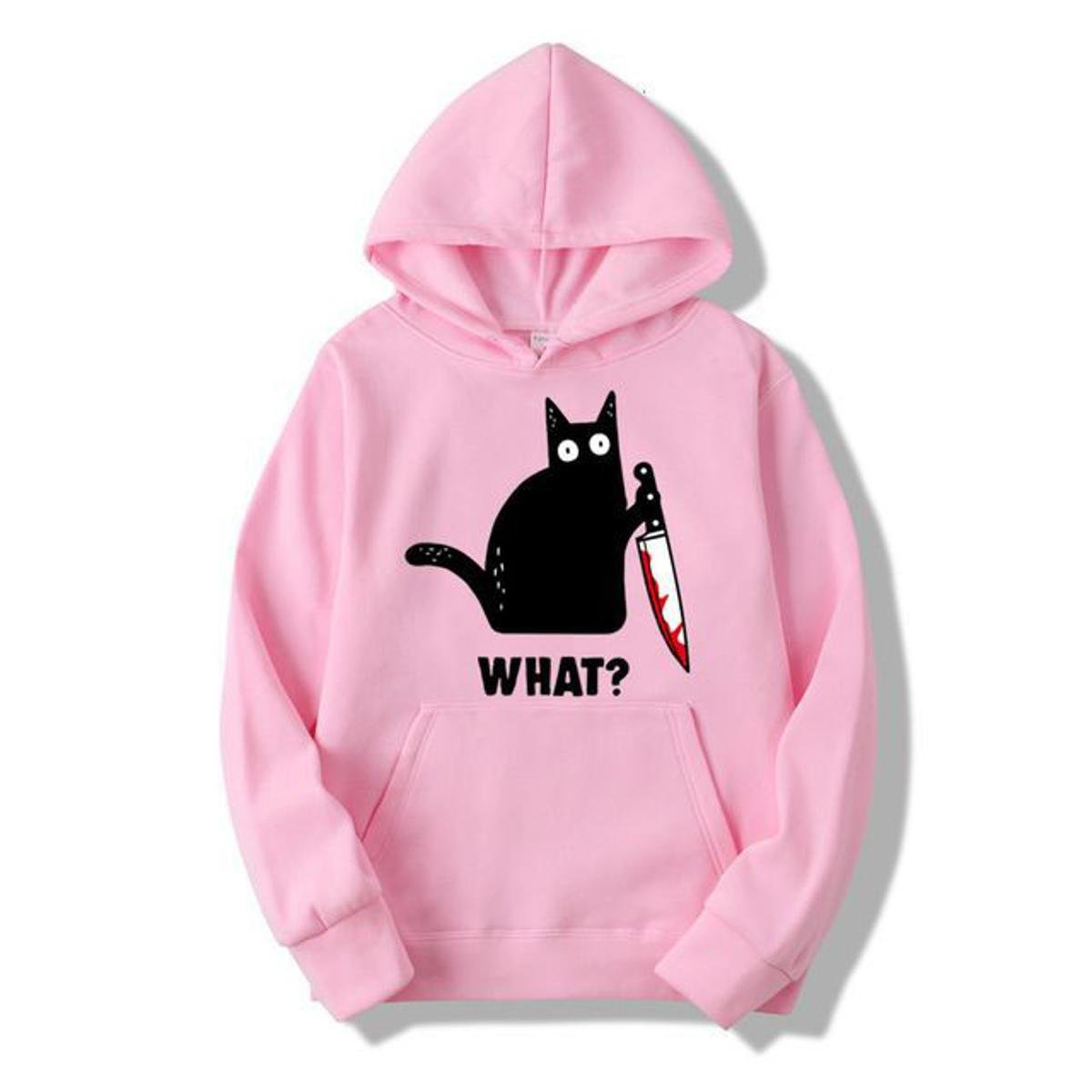 Cat What Printed Fleece Full Sleeves Pull Over Hoodie For Women - DENIMS - Hoodies & Sweatshirts - 