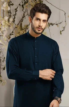 Cerulean Charm: Persian Blue Shalwar Kameez Set - DENIMS - Shalwar Kameez - 