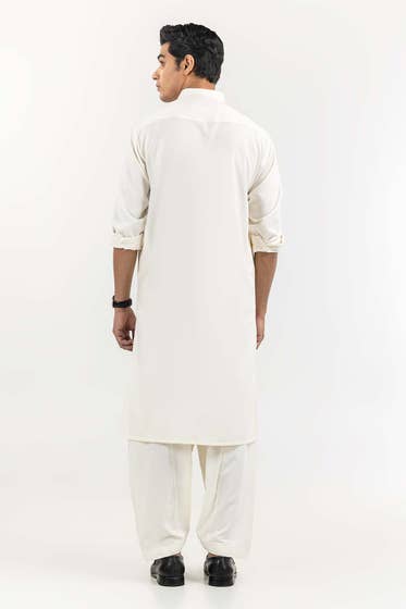 Cream Basic Shalwar Kameez - DENIMS - Shalwar Kameez - 