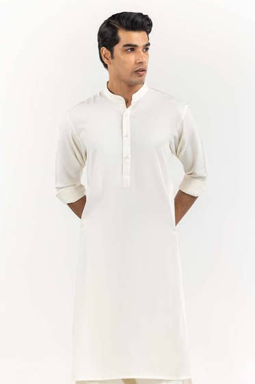 Cream Basic Shalwar Kameez - DENIMS - Shalwar Kameez - 
