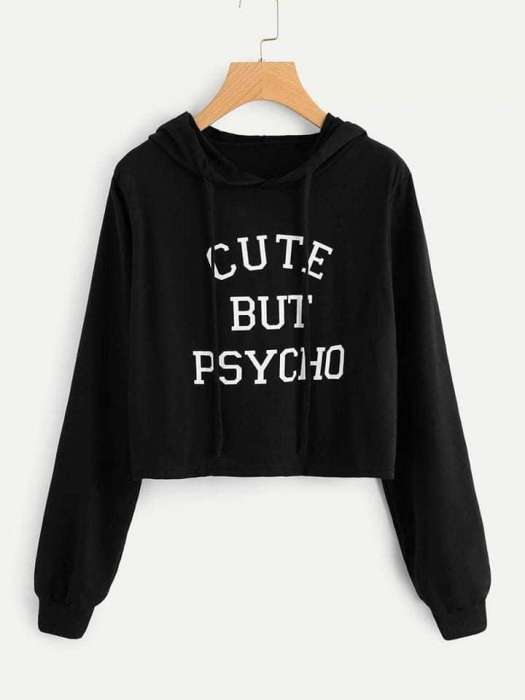 Cropped Hoddie Black Cute But Physco - DENIMS - Hoodies & Sweatshirts - 