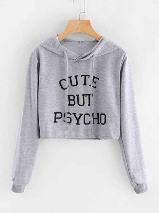 Cropped Hoddie Grey Cute But Psycho - DENIMS - Hoodies & Sweatshirts - 