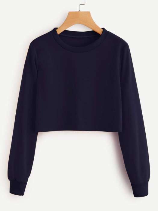Cropped Sweatshirt Navy Blue - DENIMS - Hoodies & Sweatshirts - 
