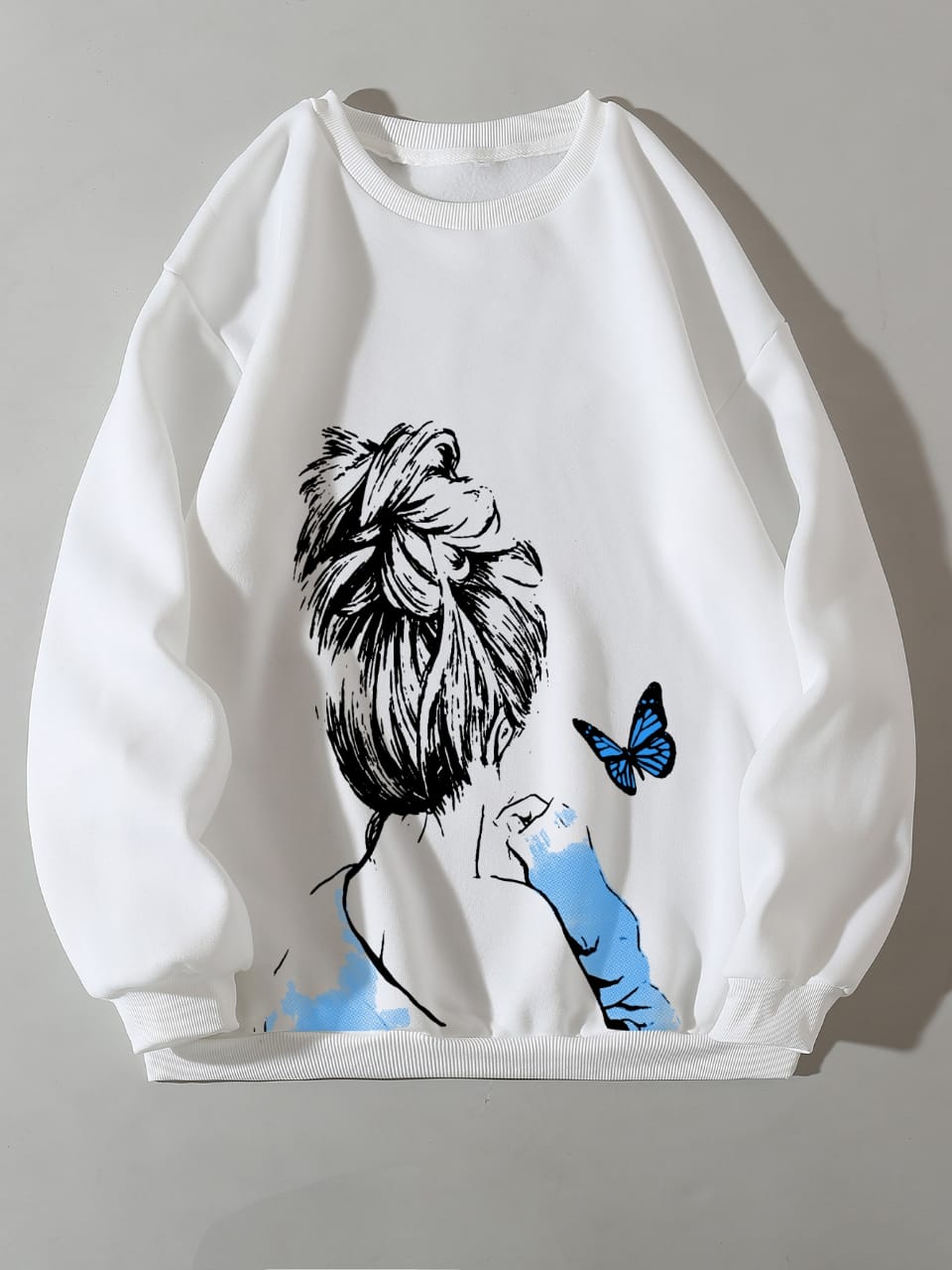 Cute Anime Butterfly Fleece Full Sleeves Winter O Neck Export Quality Sweatshirt For Women - DENIMS - Hoodies & Sweatshirts - 