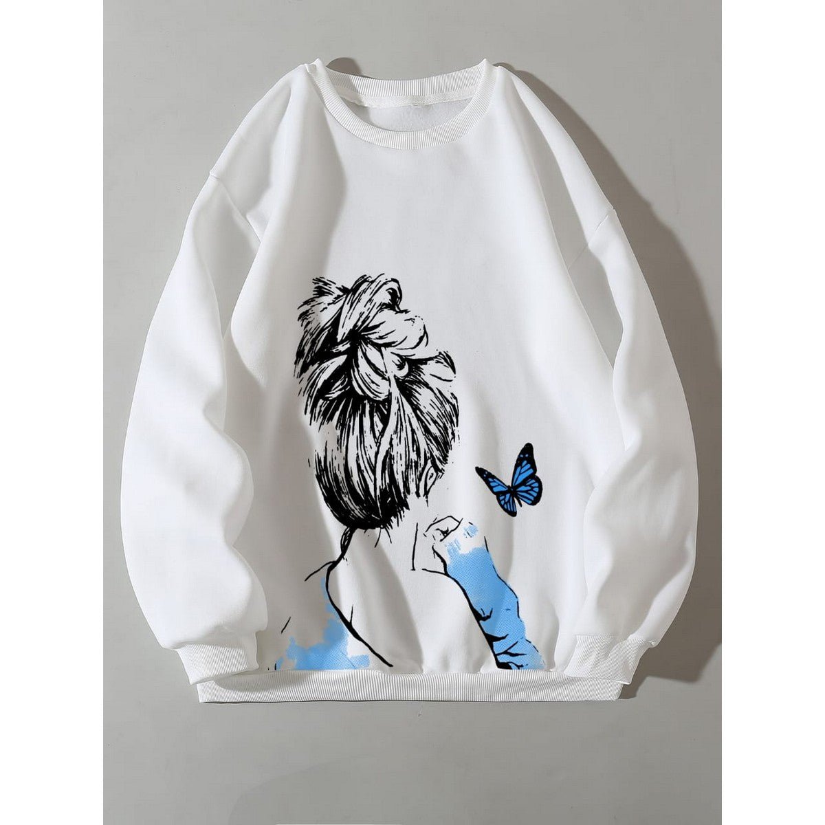 Cute Anime Butterfly Fleece Full Sleeves Winter O Neck Export Quality Sweatshirt For Women - DENIMS - Hoodies & Sweatshirts - 