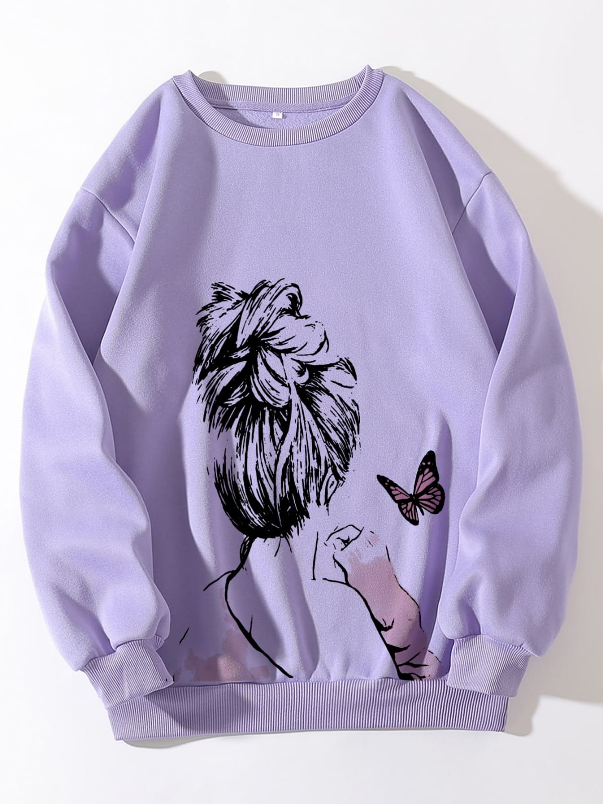 Cute Anime Butterfly Fleece Full Sleeves Winter O Neck Export Quality Sweatshirt For Women - DENIMS - Hoodies & Sweatshirts - 