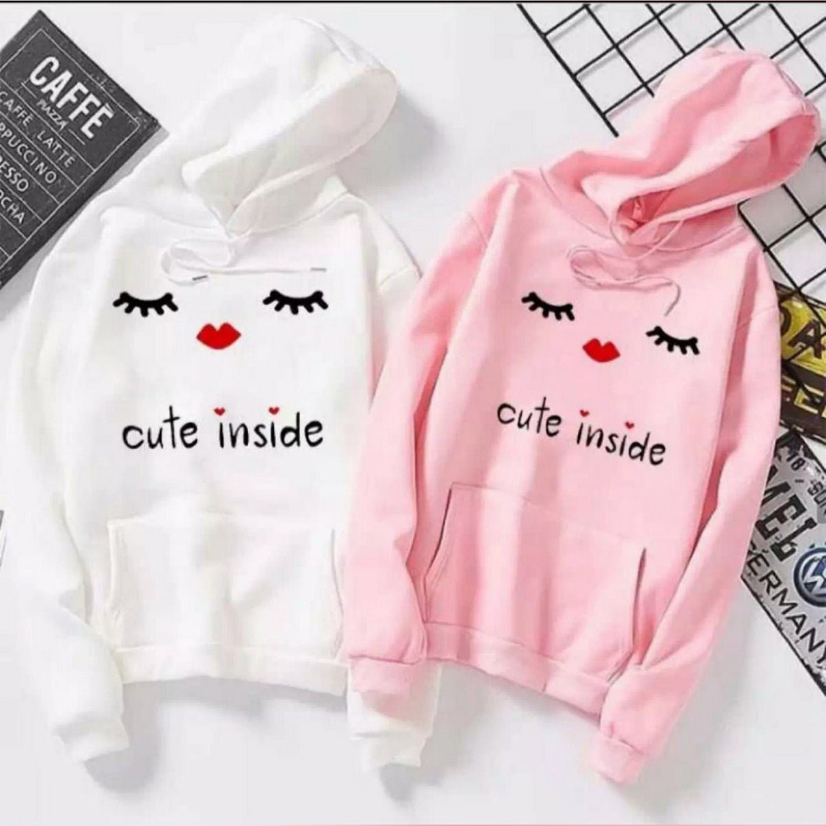 Cute Inside Printed Fleece Full Sleeves Pull Over Hoodie For Women - DENIMS - Hoodies & Sweatshirts - 