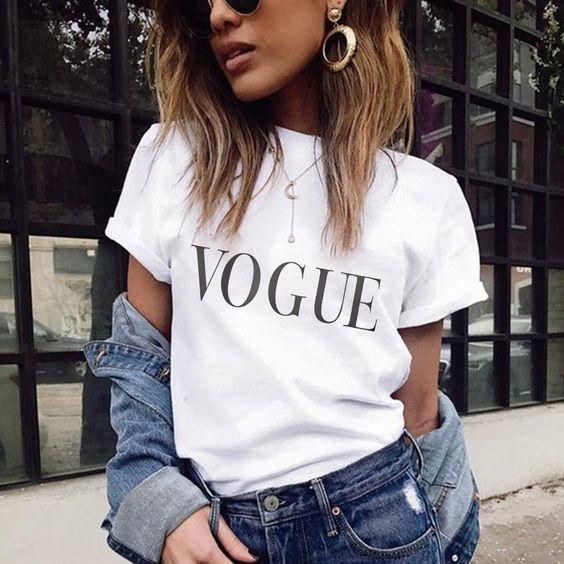 VOGUE Letter Printed T-Shirt For Elegant Women