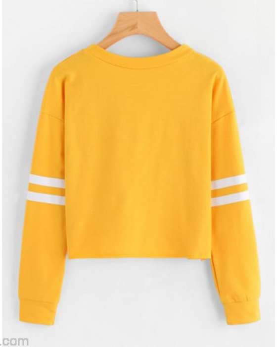YELLOW STRIP ON ARM CROPPED SWEATSHIRT FOR womens 715