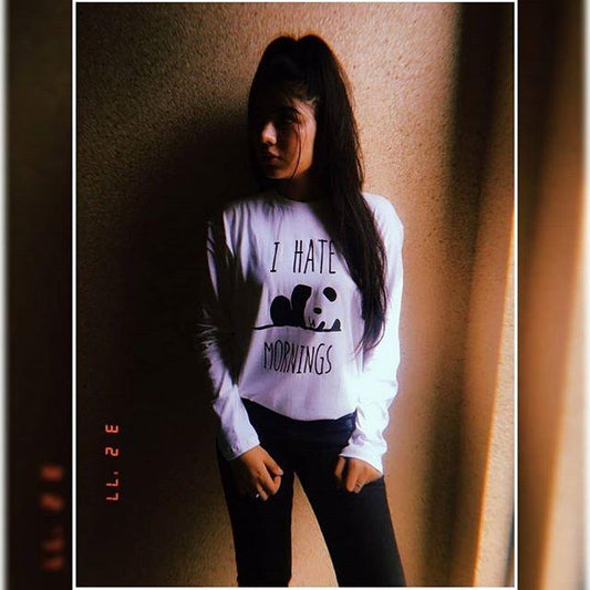 White I Hate Mornings Full Sleeves T-Shirt For Womens