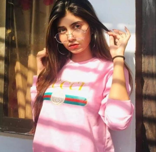 Summer Collection Baby Pink Cotton Long Sleeves Printed T-Shirt