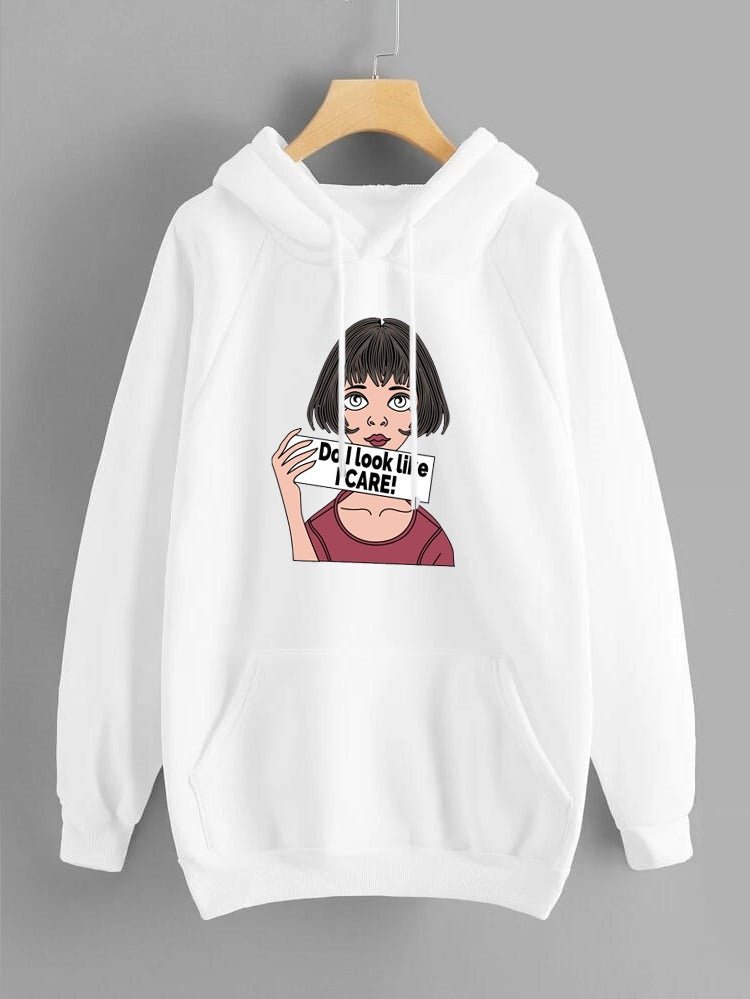 DO I Look Like I Care Anime Aesthetic Printed Fleece Full Sleeves Pull Over Hoodie For Women - DENIMS - Hoodies & Sweatshirts - 
