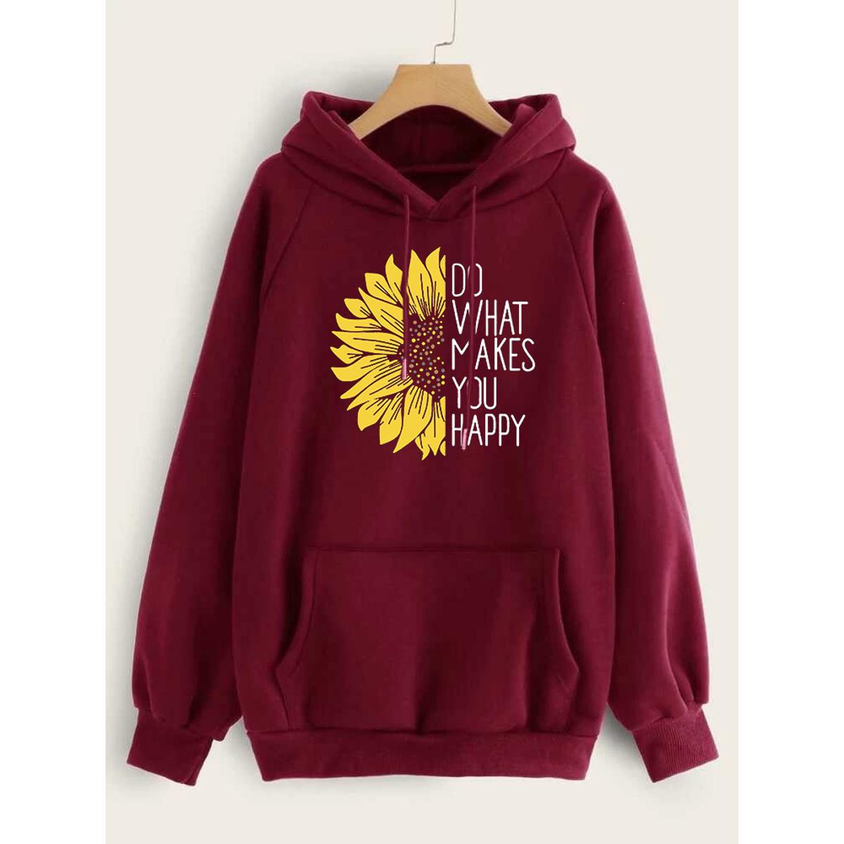 Do WHat Makes You Happy Printed Fleece Full Sleeves Pull Over Hoodie For Women - DENIMS - Hoodies & Sweatshirts - 