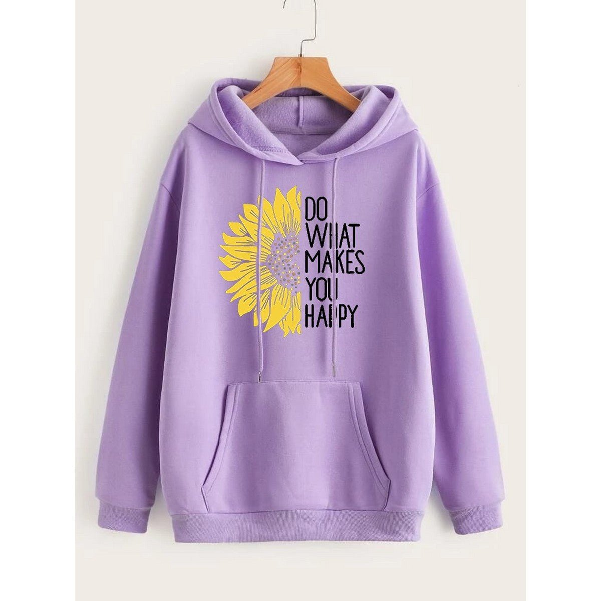 Do WHat Makes You Happy Printed Fleece Full Sleeves Pull Over Hoodie For Women - DENIMS - Hoodies & Sweatshirts - 