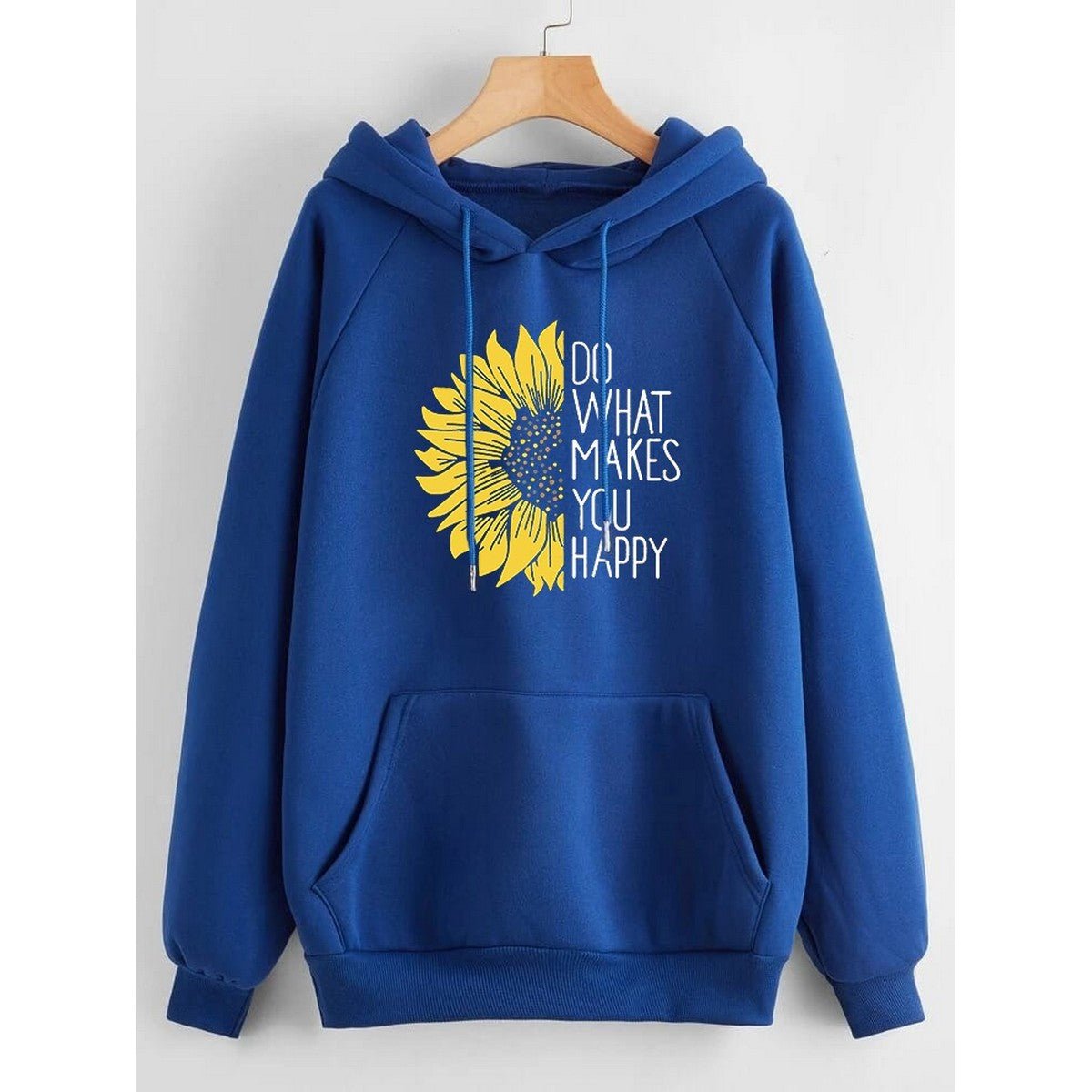 Do WHat Makes You Happy Printed Fleece Full Sleeves Pull Over Hoodie For Women - DENIMS - Hoodies & Sweatshirts - 