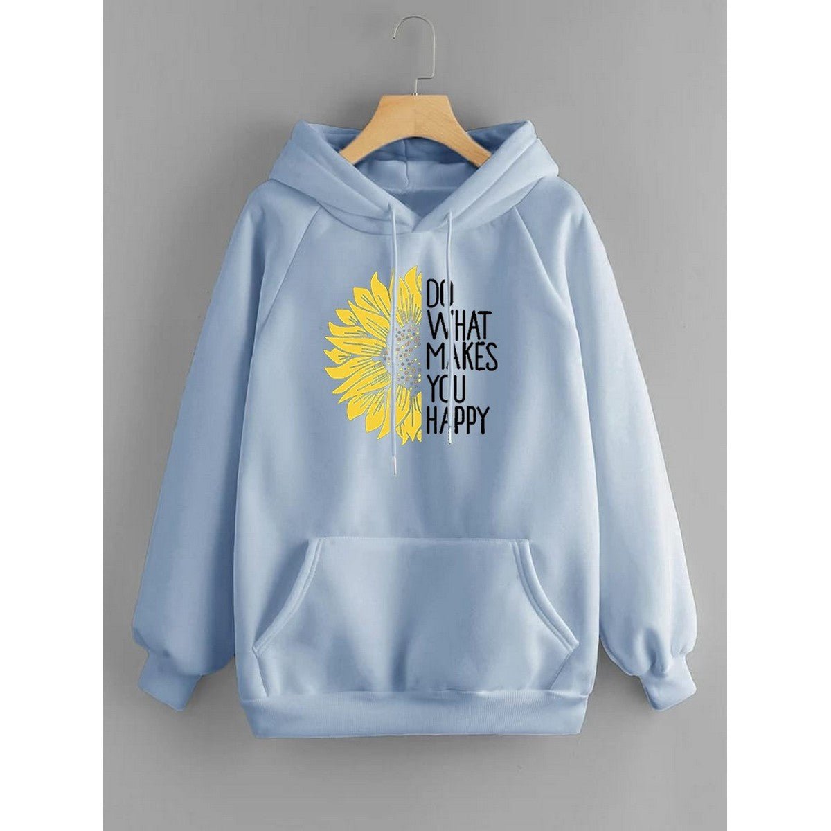 Do WHat Makes You Happy Printed Fleece Full Sleeves Pull Over Hoodie For Women - DENIMS - Hoodies & Sweatshirts - 