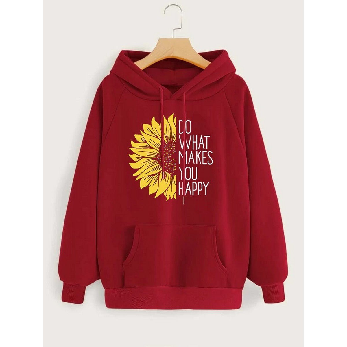 Do WHat Makes You Happy Printed Fleece Full Sleeves Pull Over Hoodie For Women - DENIMS - Hoodies & Sweatshirts - 