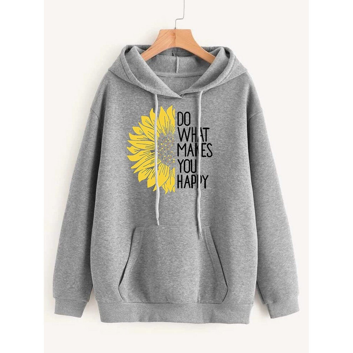 Do WHat Makes You Happy Printed Fleece Full Sleeves Pull Over Hoodie For Women - DENIMS - Hoodies & Sweatshirts - 