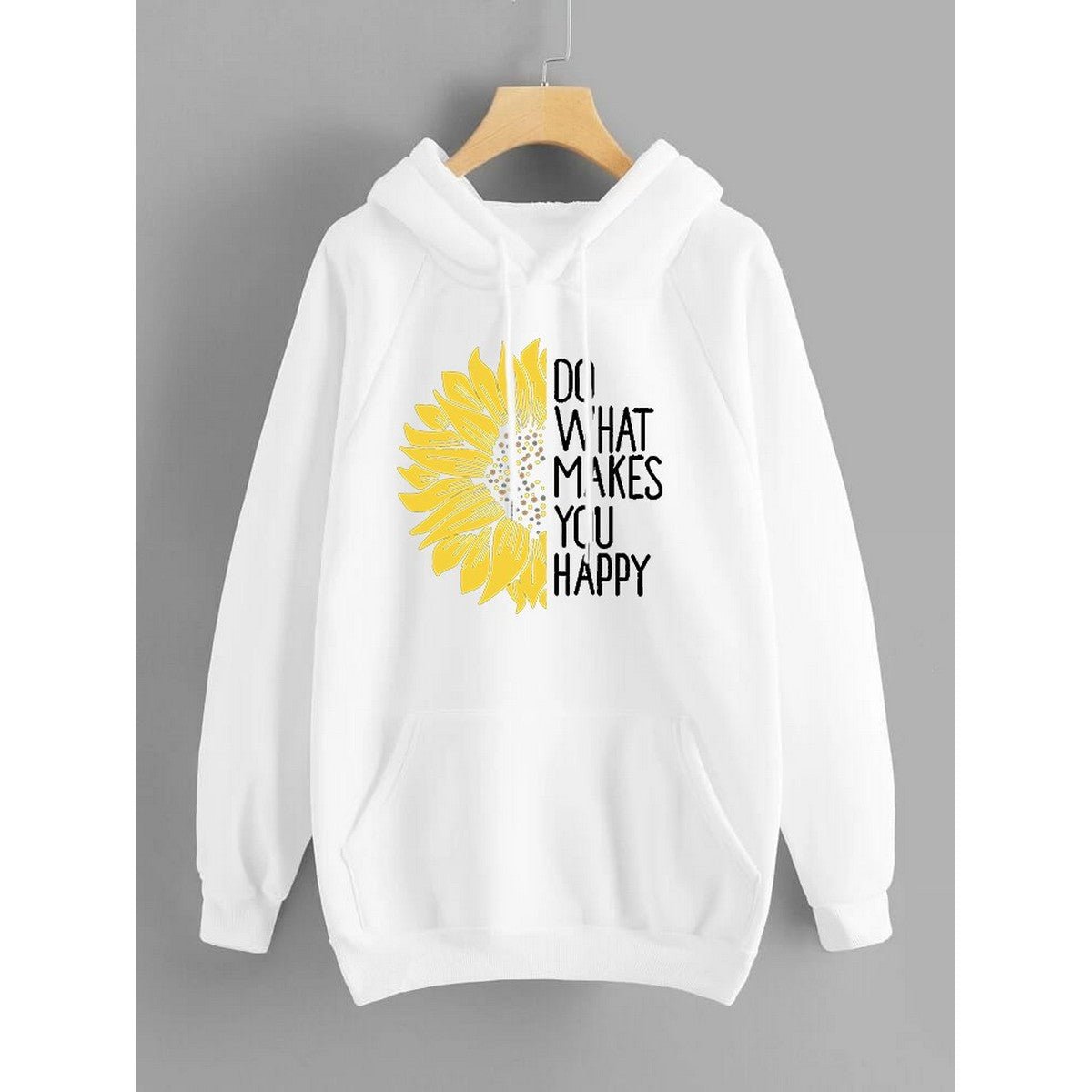 Do WHat Makes You Happy Printed Fleece Full Sleeves Pull Over Hoodie For Women - DENIMS - Hoodies & Sweatshirts - 