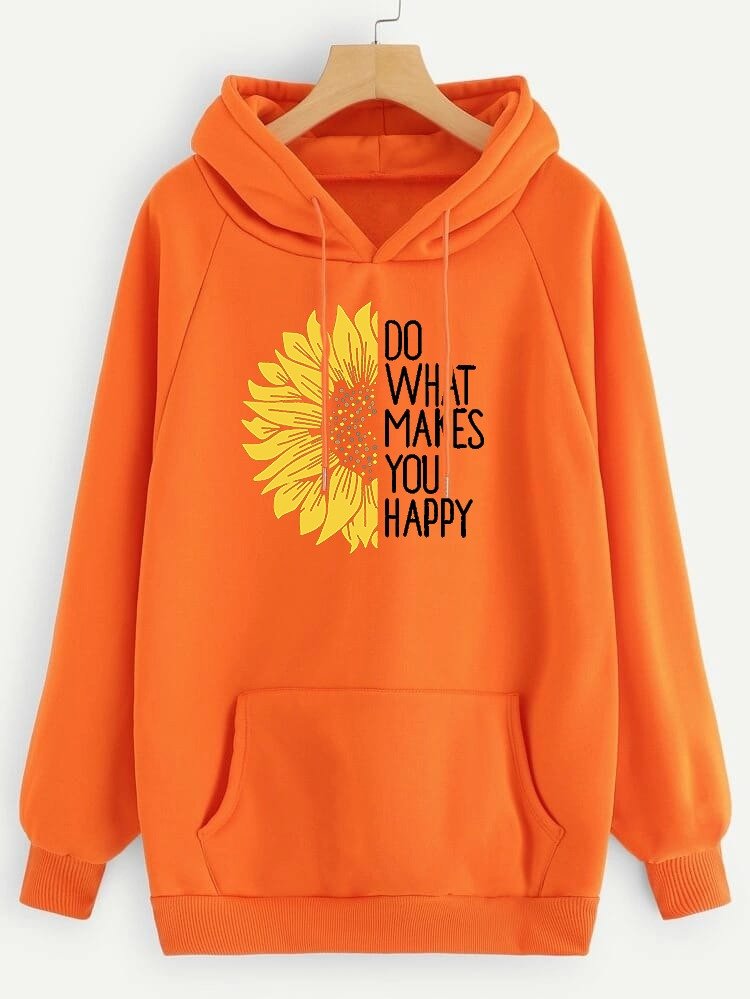 Do WHat Makes You Happy Printed Fleece Full Sleeves Pull Over Hoodie For Women - DENIMS - Hoodies & Sweatshirts - 