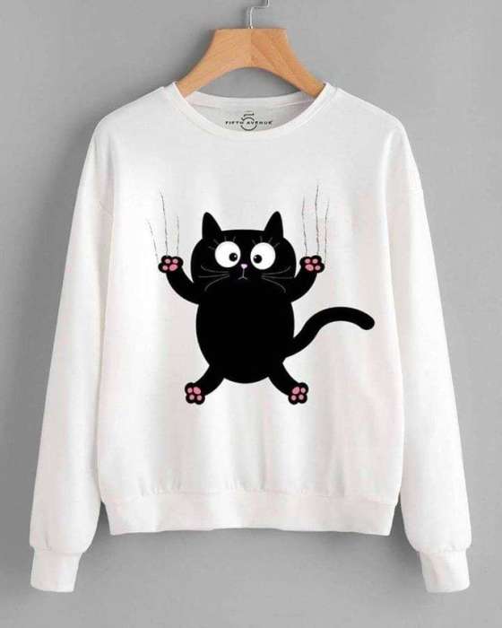 White Cat Printed Sweat Shirt For Women