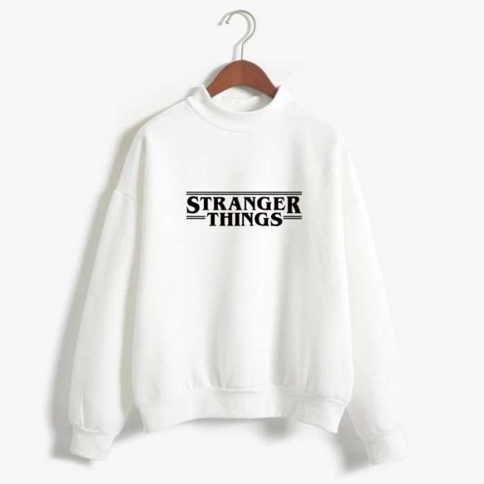 WHITE Strangers Things Fleece Printed Sweatshirt For Women