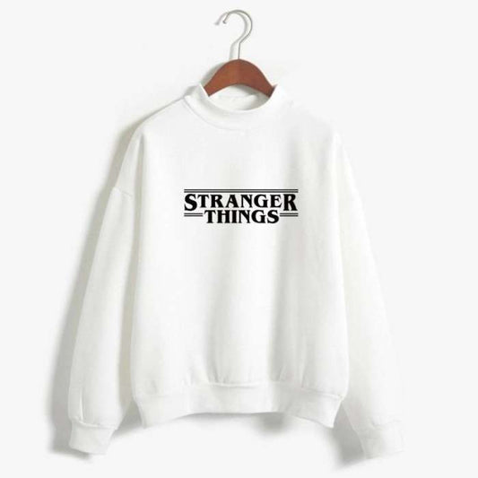 WHITE Strangers Things Fleece Printed Sweatshirt For Women