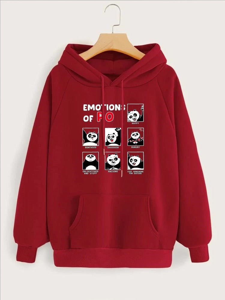 Emotions Of Panda Printed Fleece Full Sleeves Pull Over Hoodie For Women - DENIMS - Hoodies & Sweatshirts - 