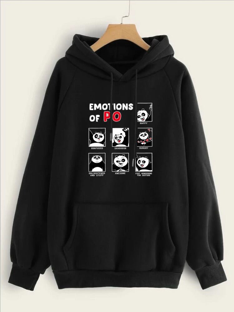 Emotions Of Panda Printed Fleece Full Sleeves Pull Over Hoodie For Women - DENIMS - Hoodies & Sweatshirts - 