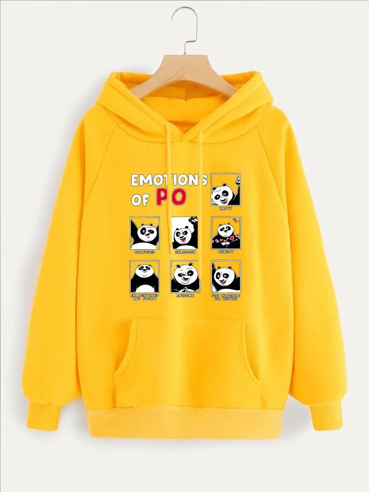 Emotions Of Panda Printed Fleece Full Sleeves Pull Over Hoodie For Women - DENIMS - Hoodies & Sweatshirts - 