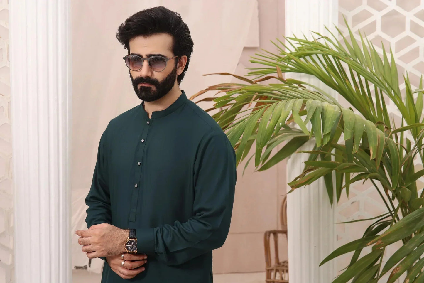 Enchanted Jade: Evergreen Shalwar Kameez for Men - DENIMS - Shalwar Kameez - 