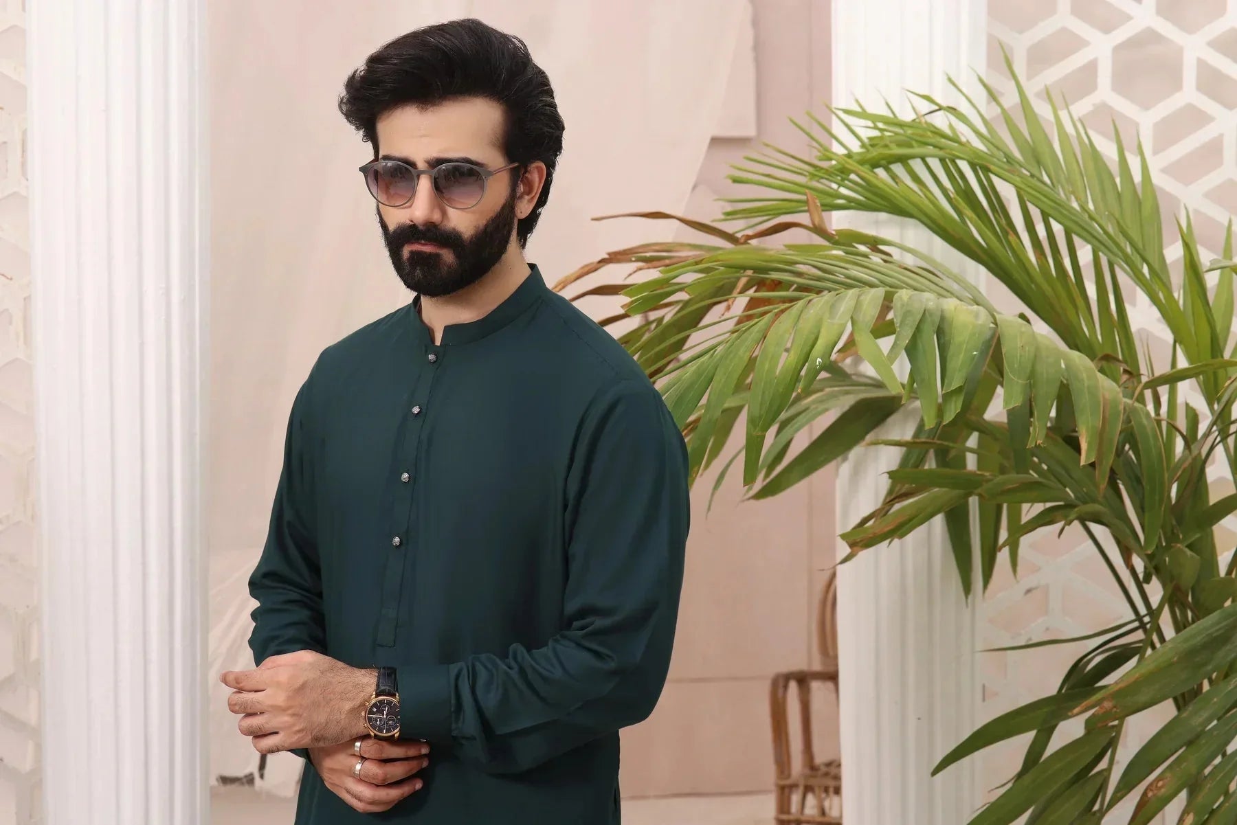 Enchanted Jade: Evergreen Shalwar Kameez for Men - DENIMS - Shalwar Kameez - 