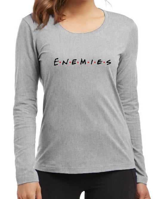 Enemies New Fashion Grey Round Neck High Graphic Full Sleeve T - shirt - DENIMS - Tops & T - Shirts - 