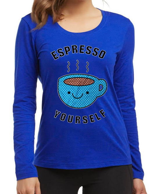 Espresso Yourself New Fashion Royal Blue Round Neck High Graphic Full T - Shirt - DENIMS - Tops & T - Shirts - 