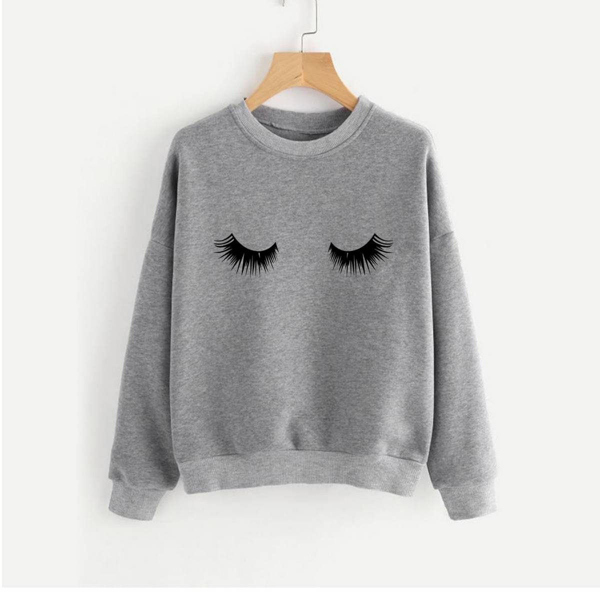 Eye Printed Fleece Full Sleeves Pull Over Sweatshirt For Women - DENIMS - Hoodies & Sweatshirts - 