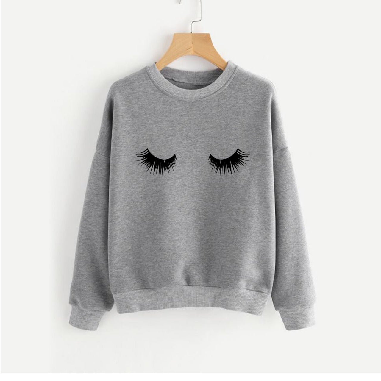 Eye Printed Fleece Full Sleeves Pull Over Sweatshirt For Women - DENIMS - Hoodies & Sweatshirts - 