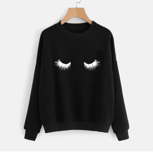Eye Printed Fleece Full Sleeves Pull Over Sweatshirt For Women - DENIMS - Hoodies & Sweatshirts - 